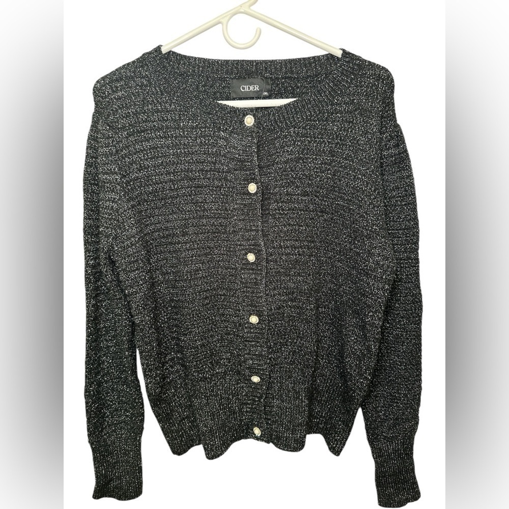 Cider black silver sparkle pearl button cardigan NWT